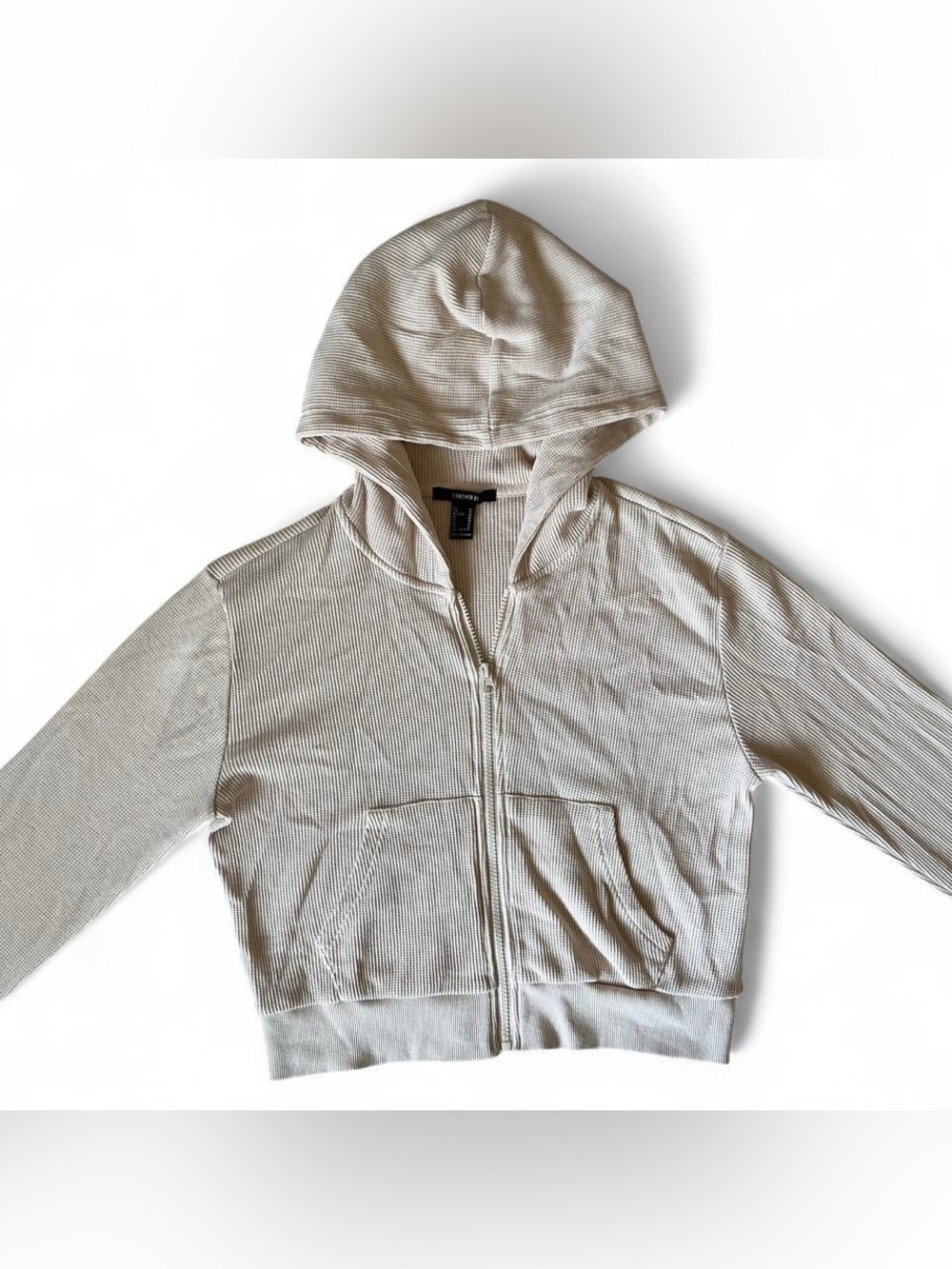 Cream Zip-Up Hoodie - Light Beige